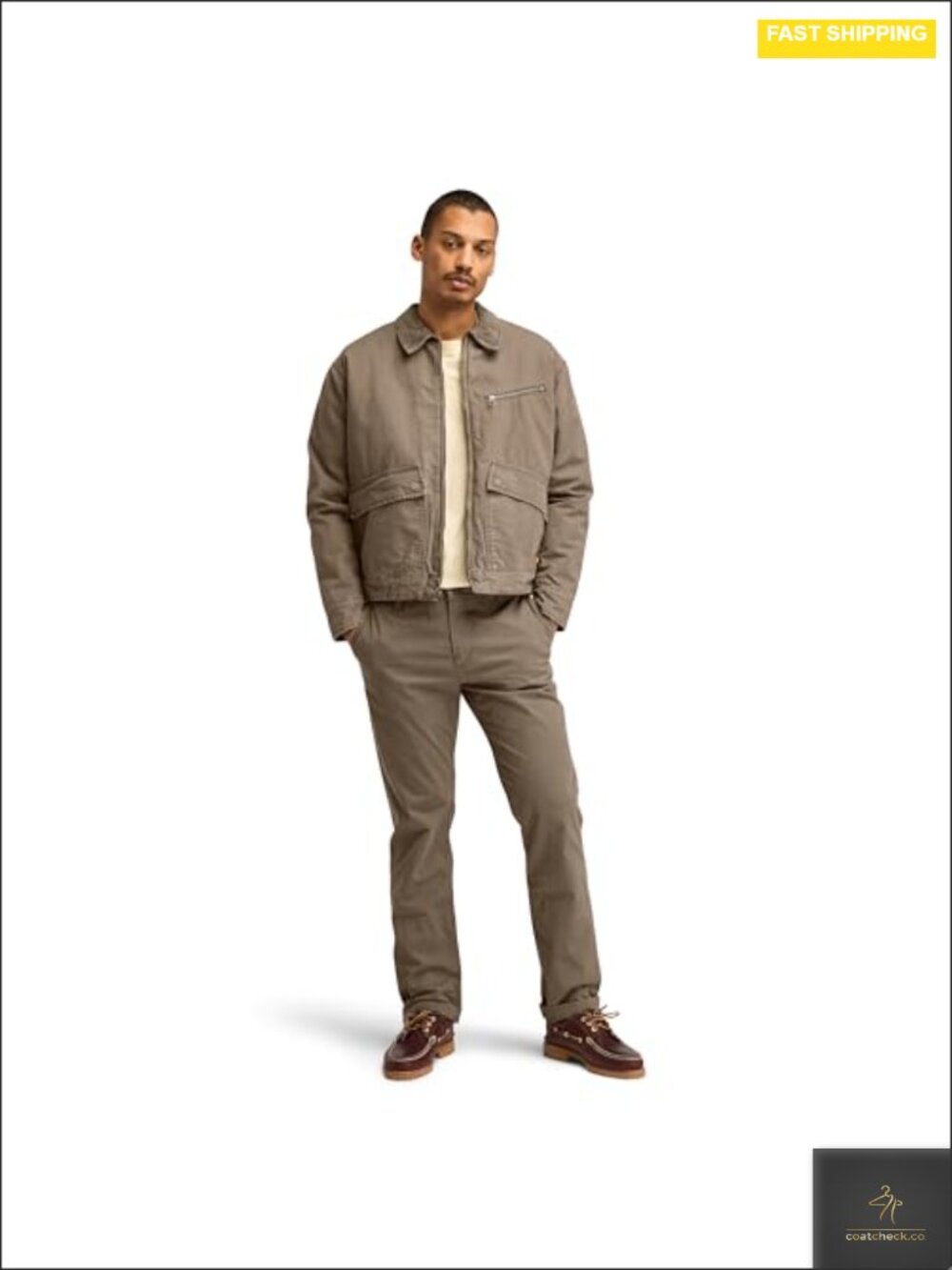 Men's Insulated Canvas Jacket with Corduroy Trim - Recycled Fill, Fall Cold